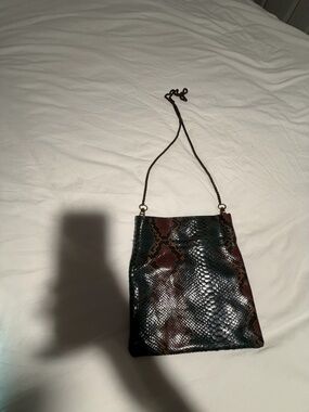 Free People Snake-Embossed Crossbody in Black and Brown with Green Tones